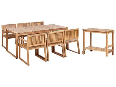 6 Seater Certified Acacia Wood Garden Dining Set with Trolley SASSARI II