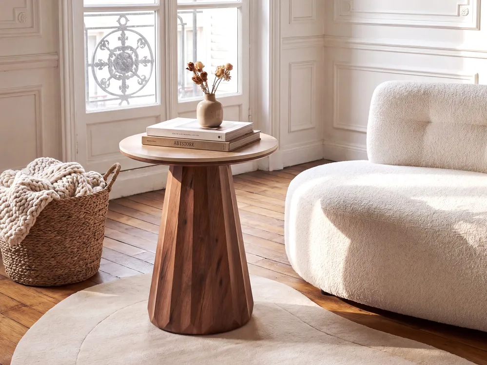 Side Table SABRINA Travertine Effect Brown