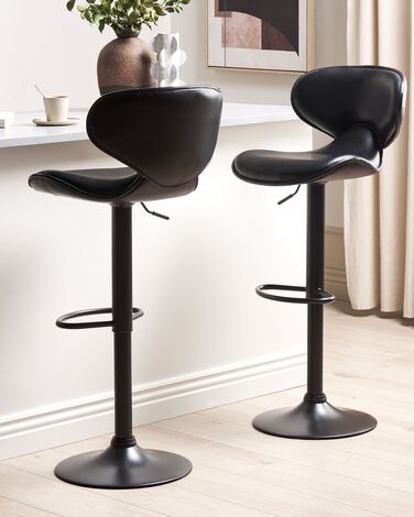 Set of 2 Faux Leather Swivel Bar Stools Black CONWAY II