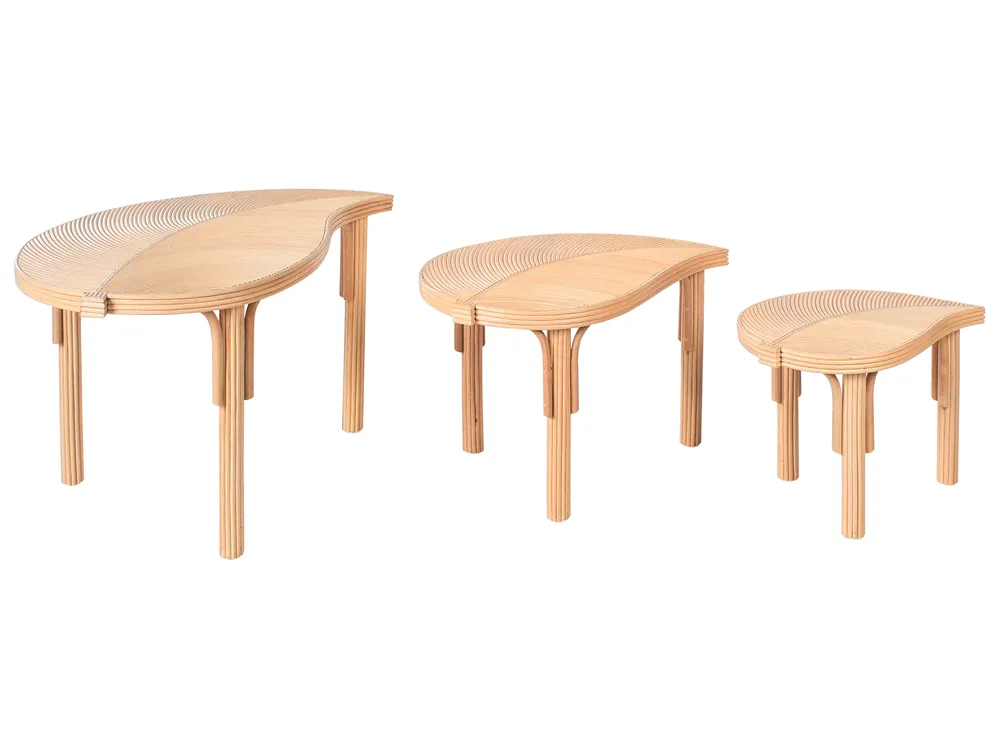 Set of 3 Coffee Tables PARALIA Rattan Natural