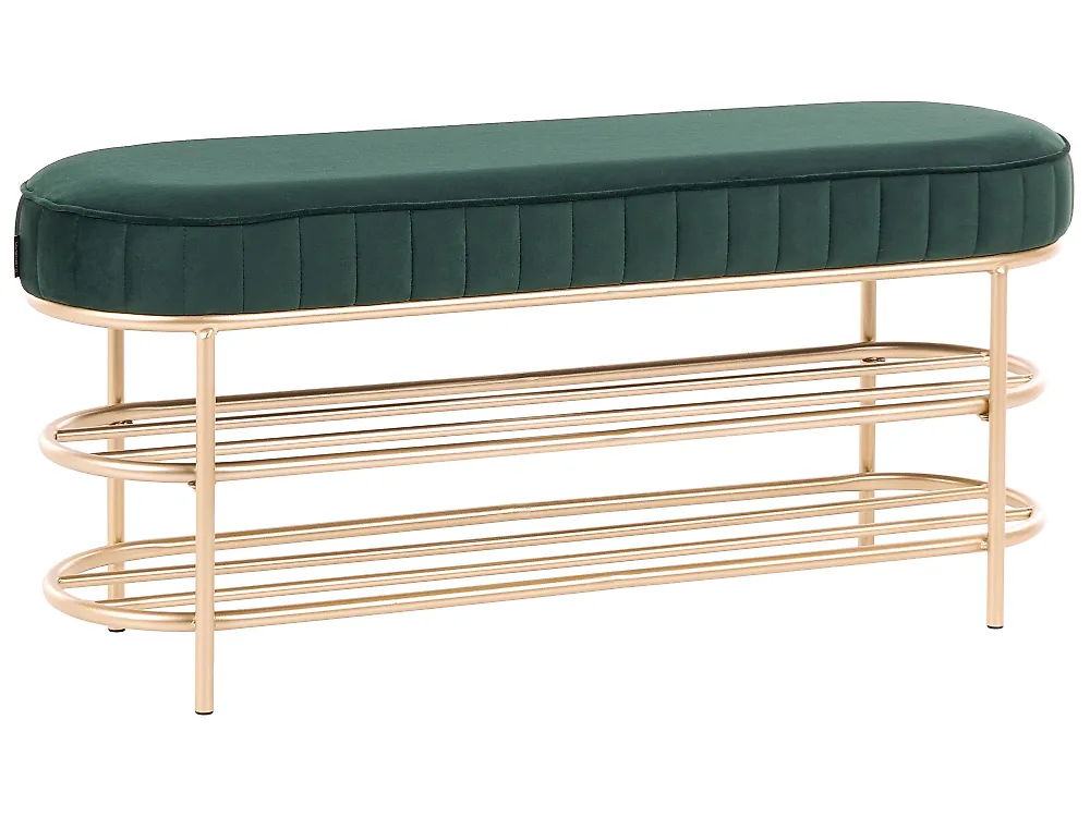 2 Tier Shoe Bench VERGENNES Velvet Emerald Green with Shelf