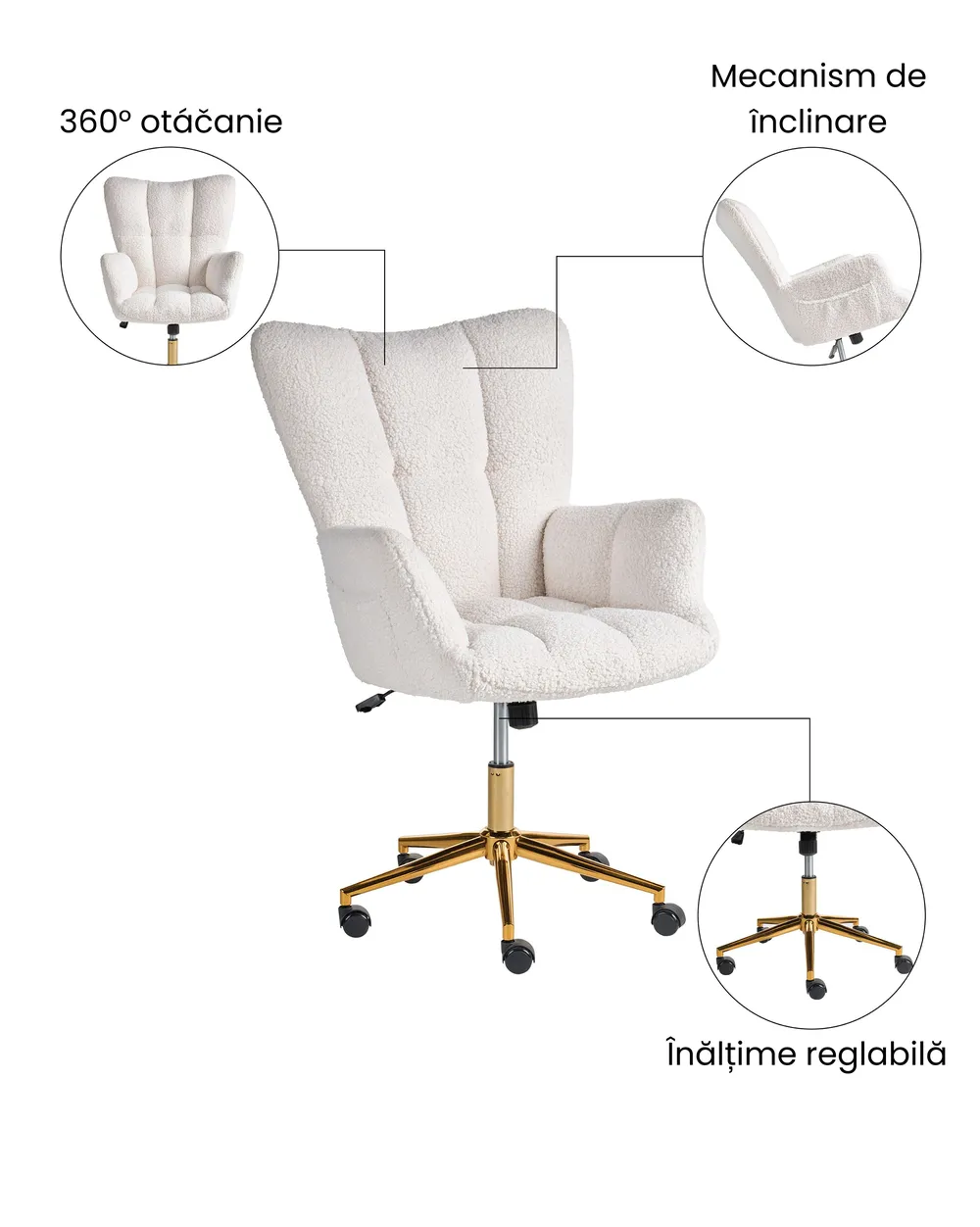 Scaun ergonomic OULU Boucle Alb_1065447