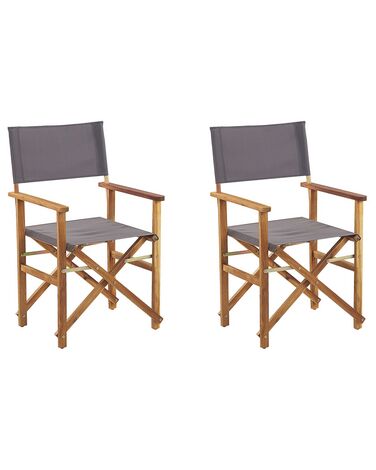 Set of 2 Acacia Folding Chairs Light Wood with Grey CINE