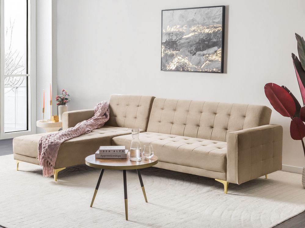Beige velour sofa sales