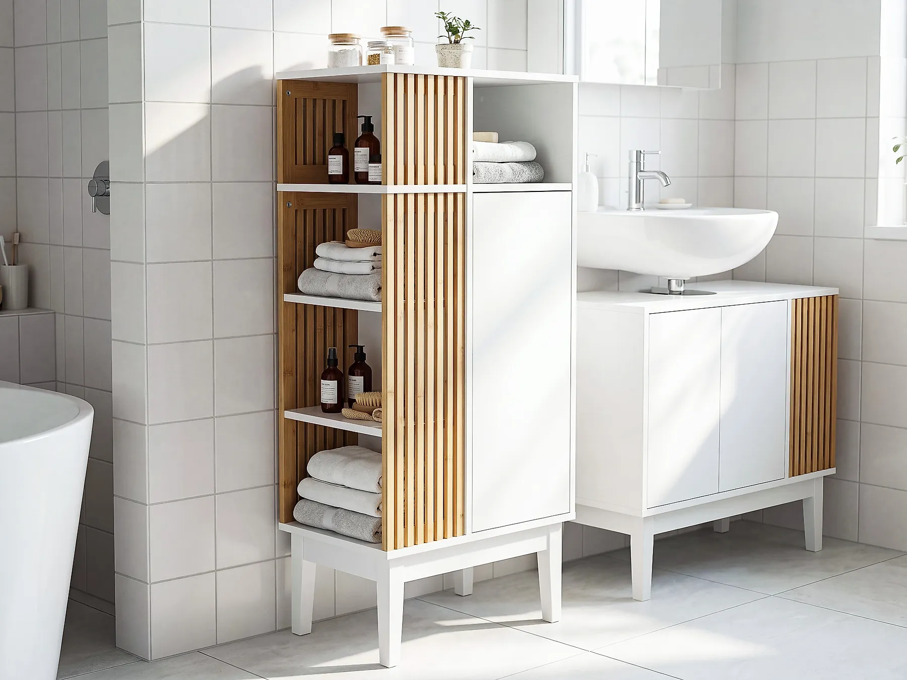 Armario de baño NUBES 52 cm Marrón claro/Blanco_1182759