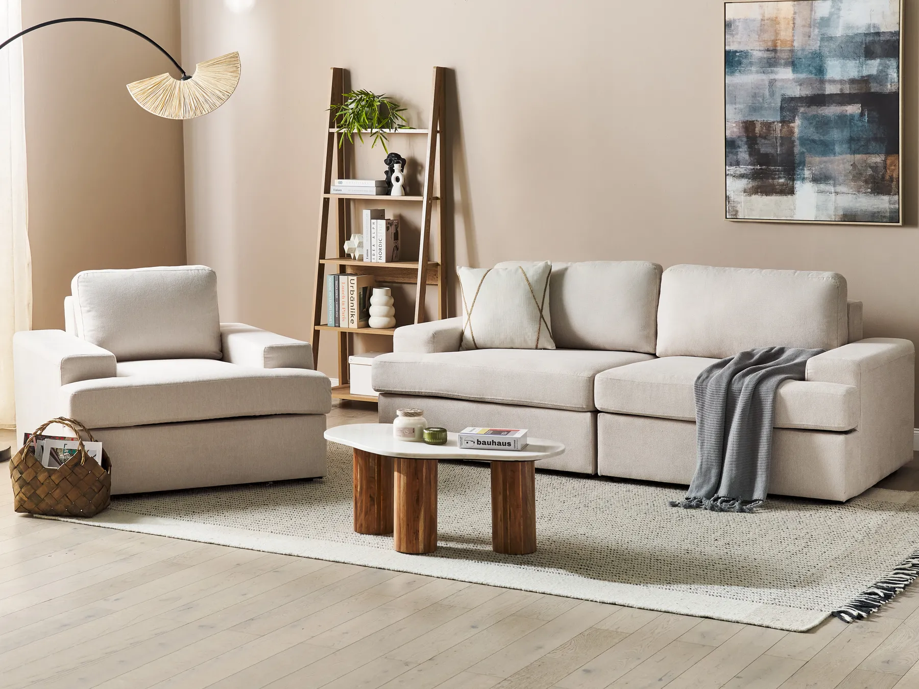 Set da salotto 4 posti ALLA Tessuto Beige chiaro_893942