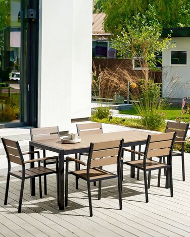 Set of 6 Garden Dining Chairs Light Wood and Black VERNIO