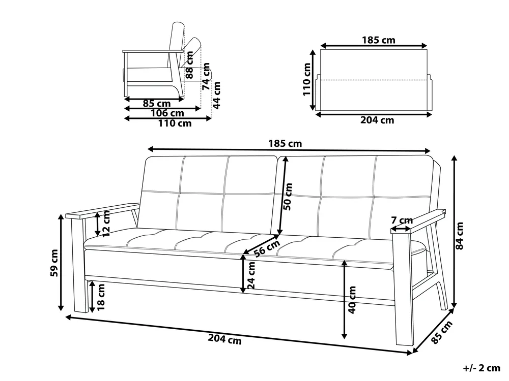 Sofa Bed 3 Seater TJORN Fabric Beige_912522