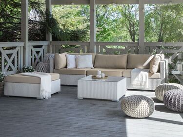 Right Hand 4 Seater PE Rattan Garden Modular Corner Sofa Set White SANO II