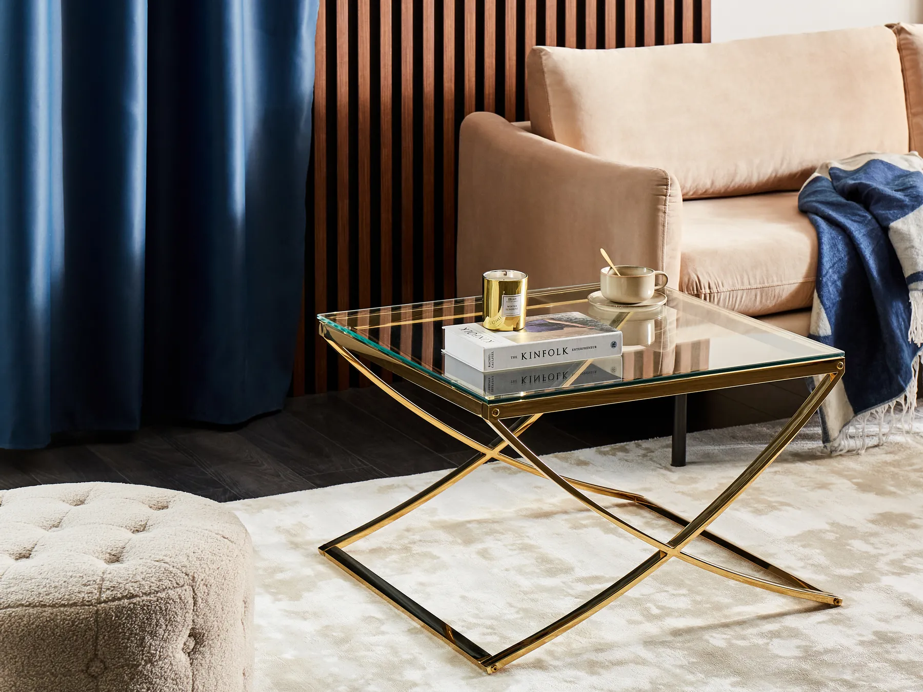 Coffee Table RINGGOLD Tempered Glass Gold_895871