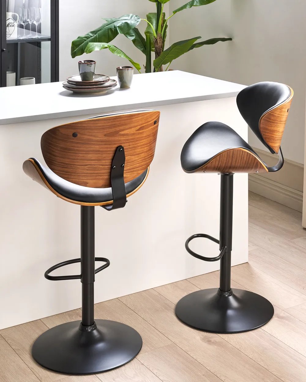 Set of 2 Bar Chairs ROTTERDAM II Faux Leather Swivel Black