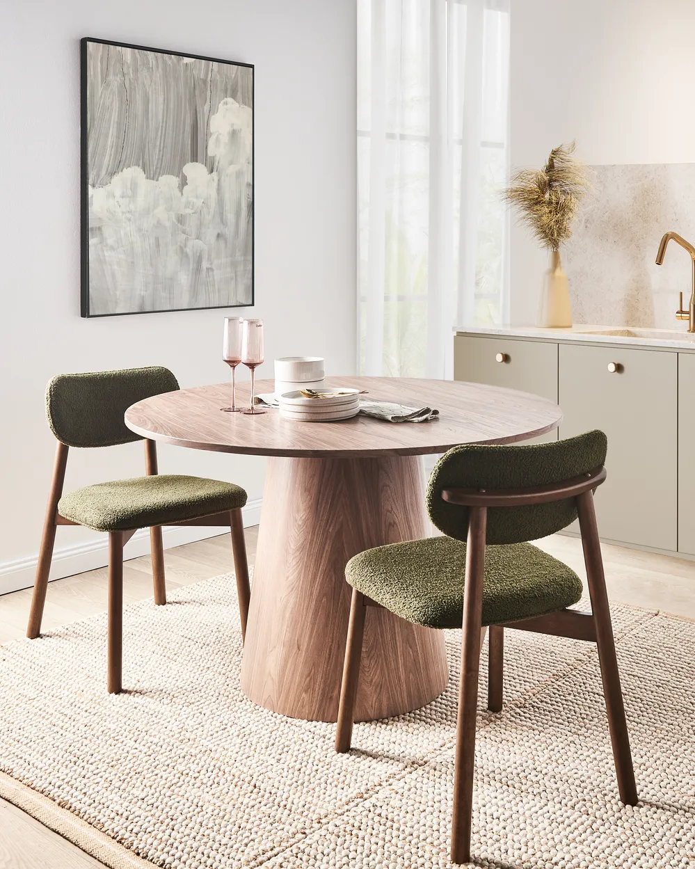 Set of 2 Dining Chairs MILLS Boucle Brown/ Green