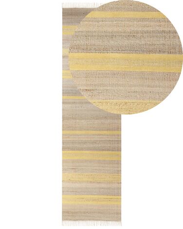 Teppich Jute beige / gelb 80 x 300 cm Streifenmuster Kurzflor zweiseitig TALPUR