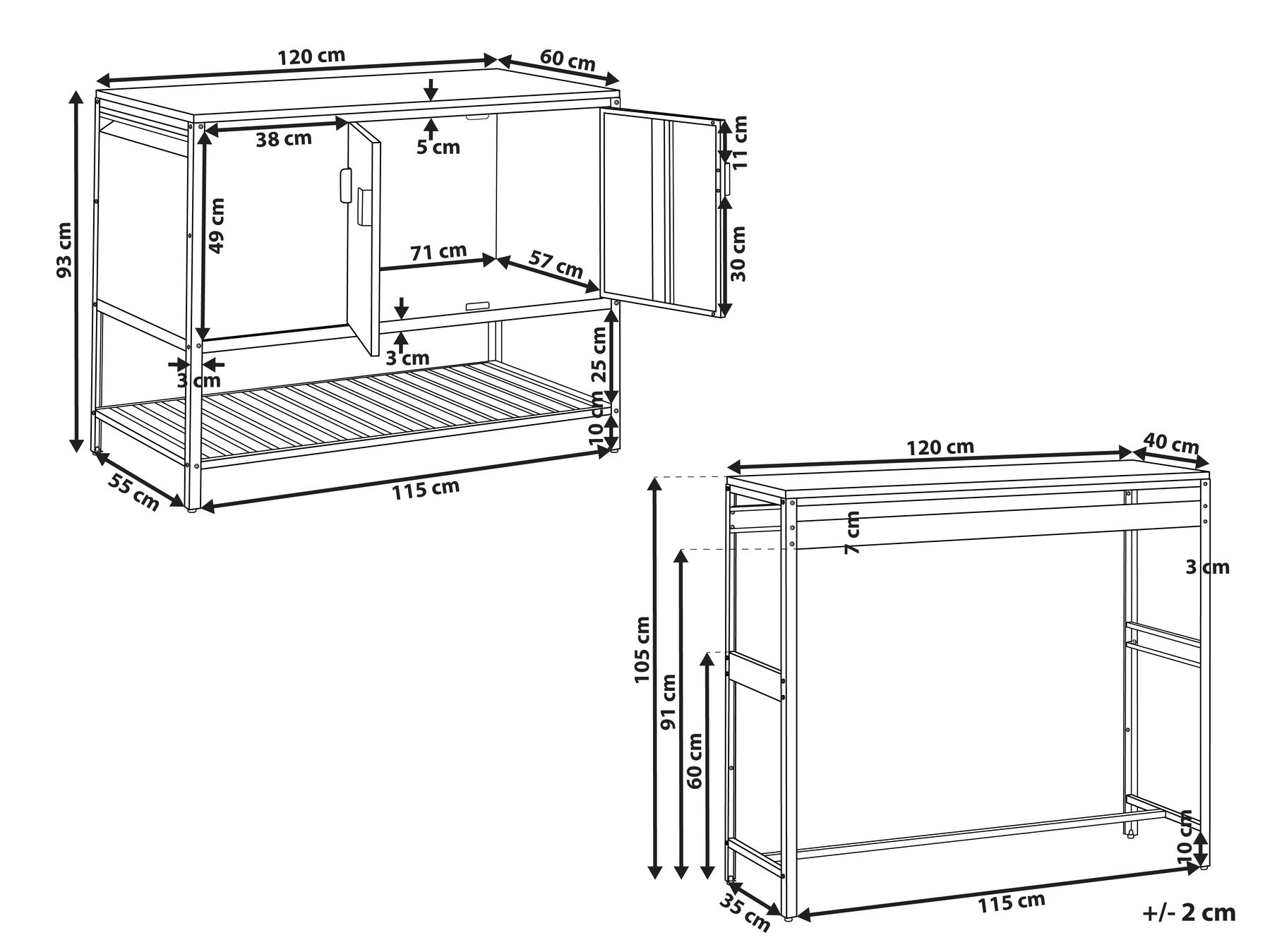 Садовый кухонный шкаф из 2 частей и барный стол, черный MAENZA_981511 Садовый кухонный шкаф из 2 частей и барный стол, черный MAENZA_981511