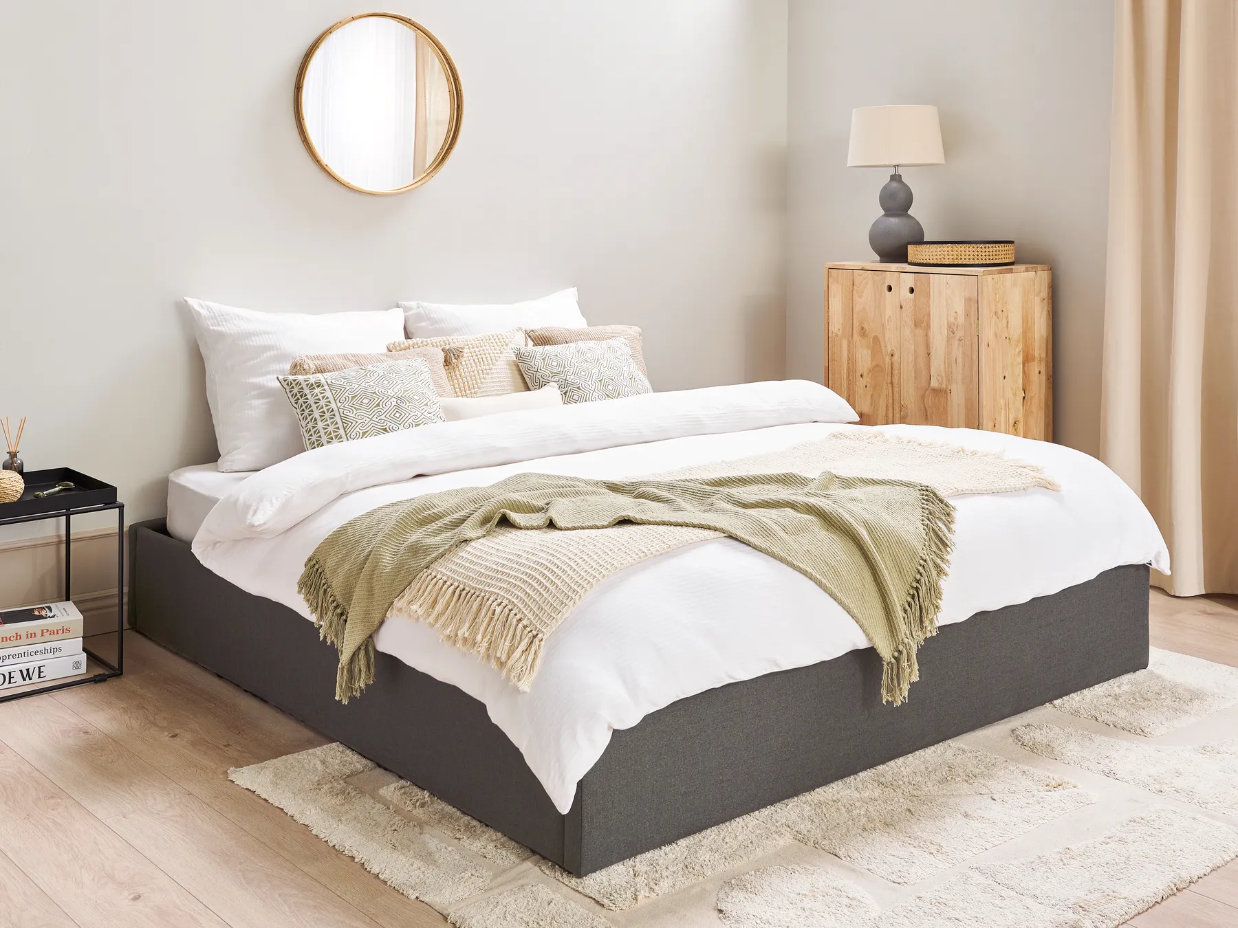 Ottoman Bed without Headboard DINAN Fabric Dark Grey 180 x 200 cm (EU Super King)_721474