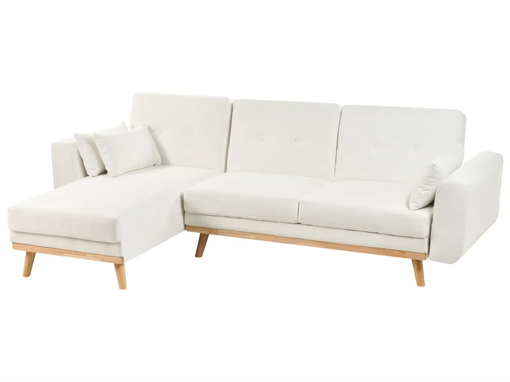 Corner Sofa Bed 3 Seater KAARINA Fabric White Right Hand_1100080