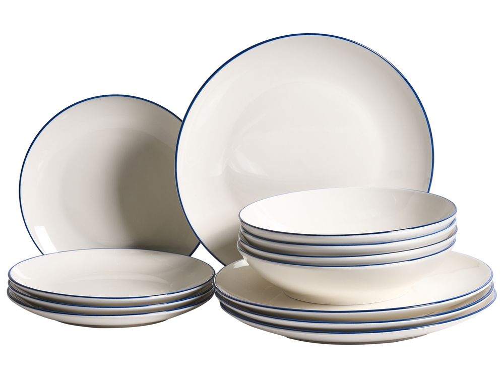 Tafelservice 12-teilig CUMIN Porzellan Cremeweiss / Blau