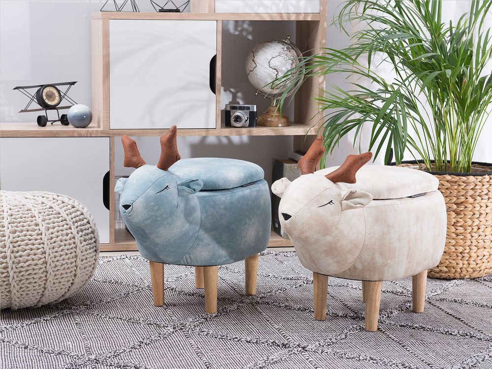 Tierhocker mit Stauraum REINDEER Rentier Stoff Beige