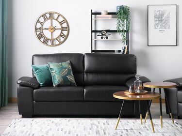 3 Seater Faux Leather Sofa Black VOGAR