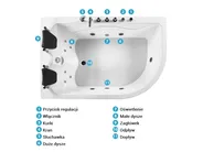 Wanna narożna z hydromasażem LED CALAMA 180 x 120 cm Biały Prawostronny_781607