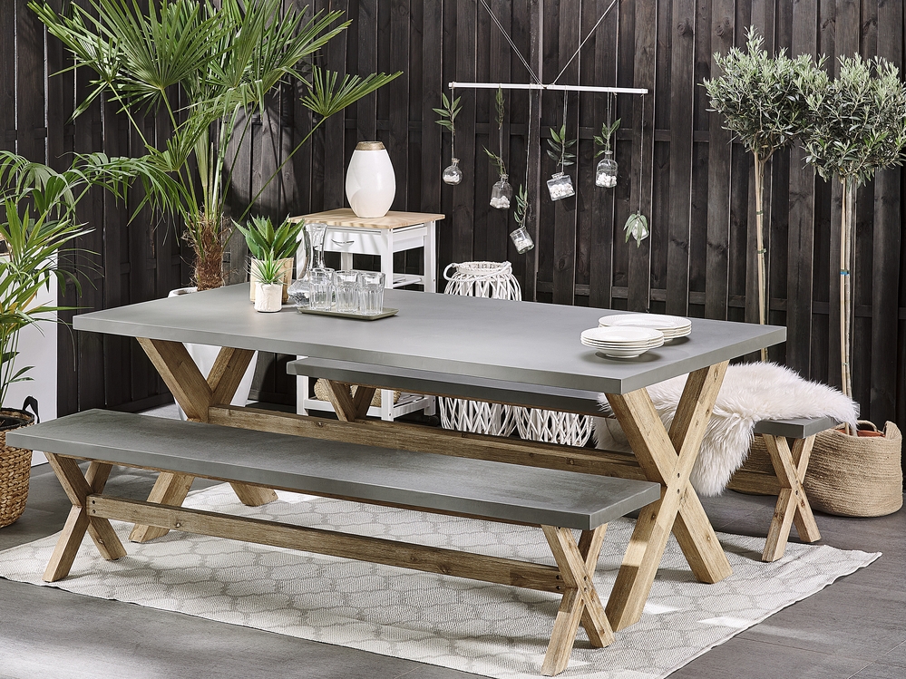 6 Seater Concrete Garden Dining Set Benches Grey OLBIA Beliani
