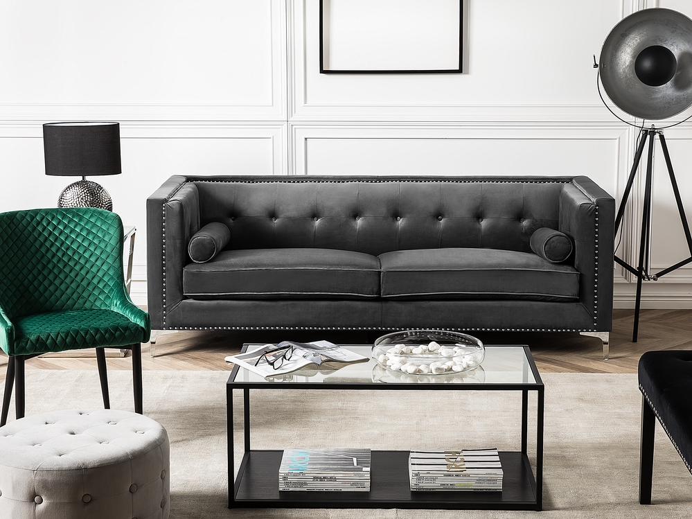 3 Seater Velvet Sofa Dark Grey AVALDSENES Beliani