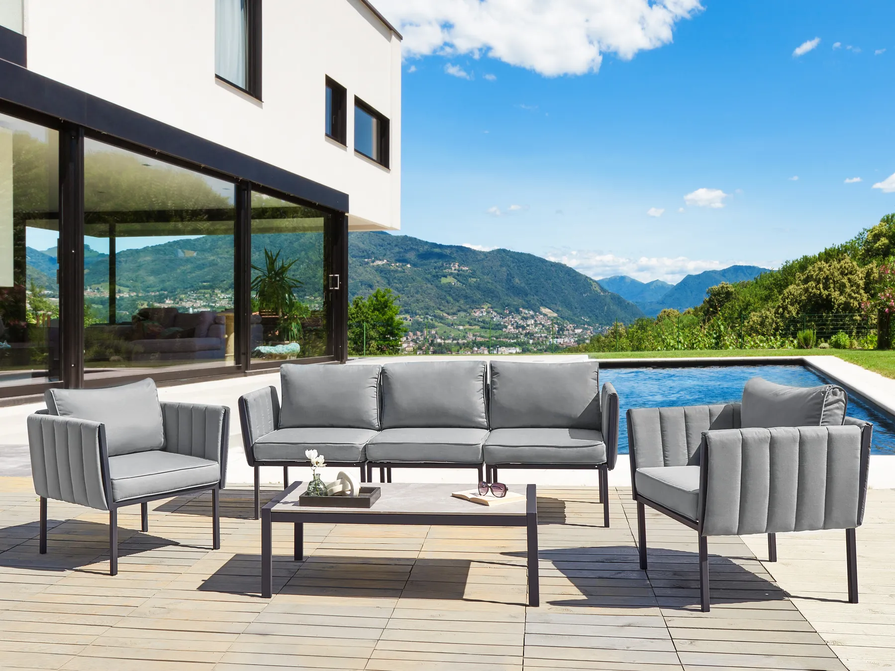 Garden Lounge Set with Table 5 Seater SKALA Metal Dark Grey_934666