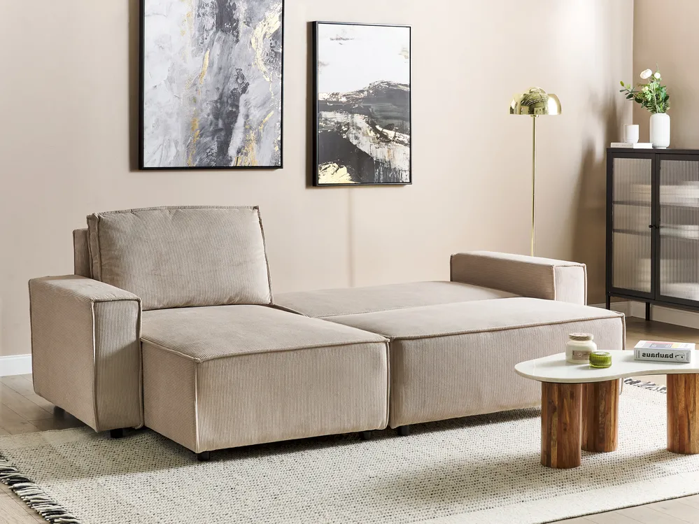Corner Sofa Bed 3 Seater ABACKA Corduroy Beige Right Hand_896775