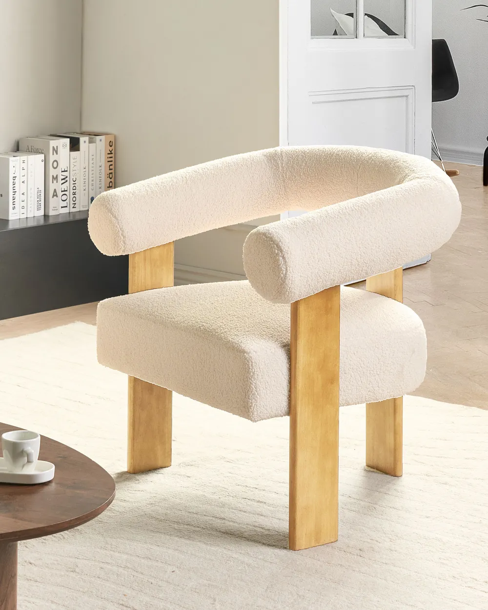 Armchair ILBRO Boucle Off-White/ Light Brown