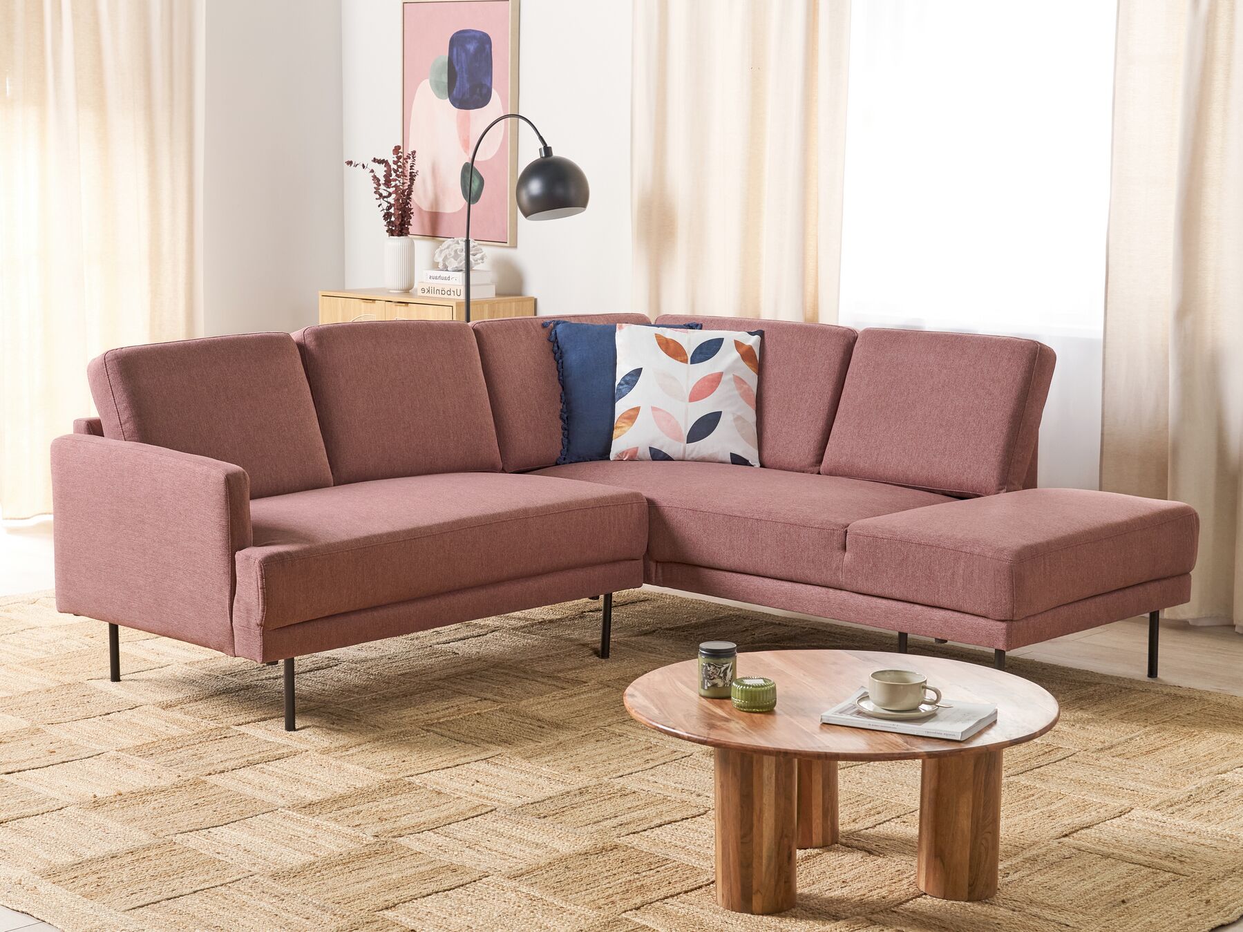 Left Hand 4 Seater Fabric Corner Sofa Pink Brown BREDA_885930