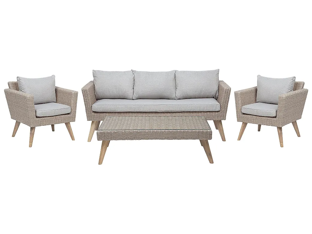 Garden Vida Salon De Jardin 4 Places En Rotin Marron - Canapé, Fauteuils Et Table
