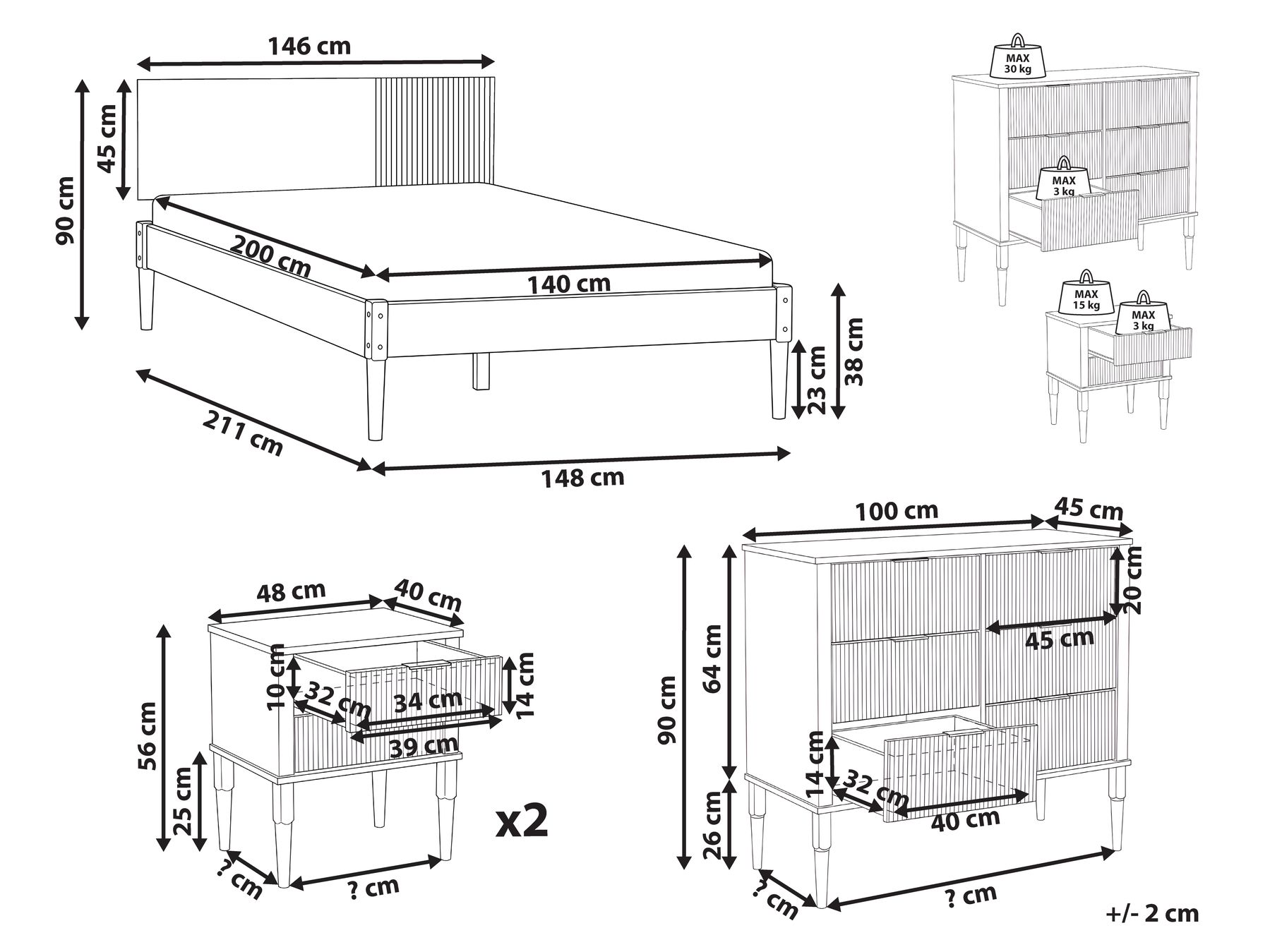 Bedroom Set Pine Wood FLAVIGNAC 140 x 200 cm (EU Double) Light Brown_1118473