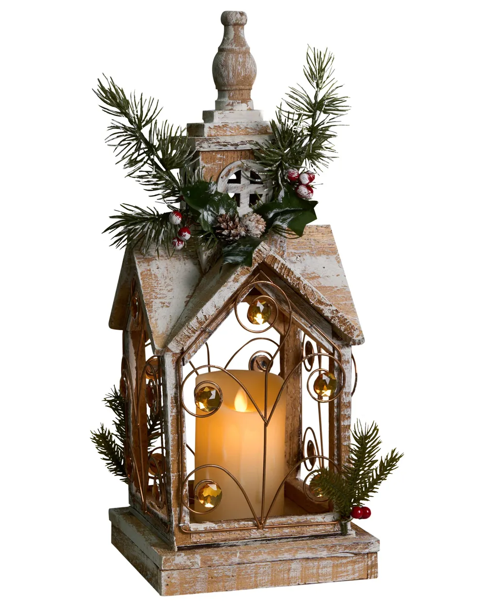 Lampion LED SYVANSI 46 cm Wzór świąteczny Jasnobrązowy