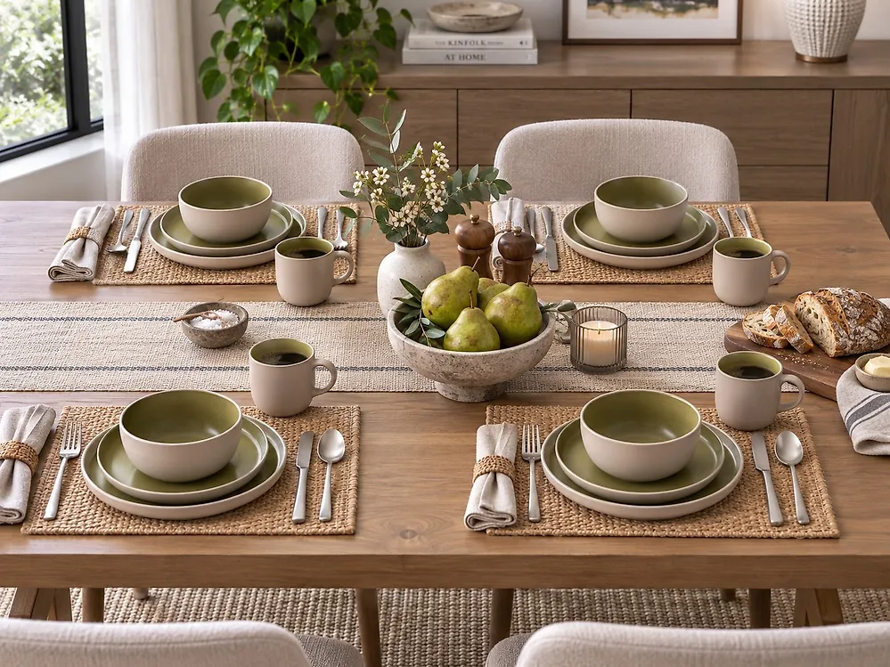 Set de 16 couverts de table NUTMEG Grès Beige/vert_1175211