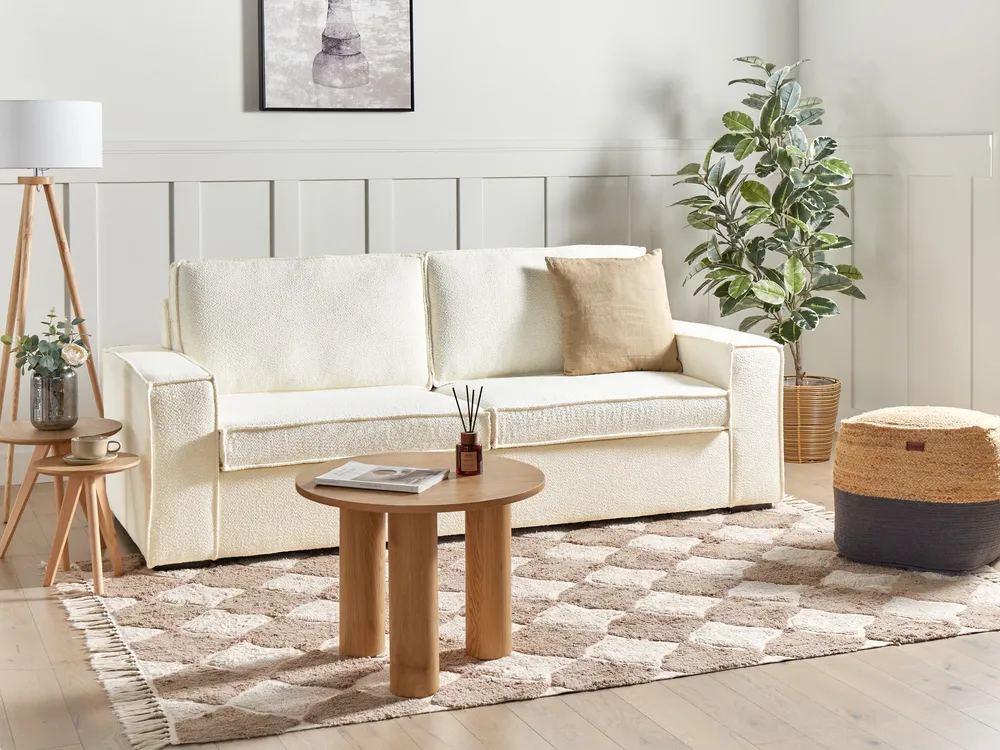 Sofa rozkładana dla 3 osób VUOKATTI Boucle Złamana biel