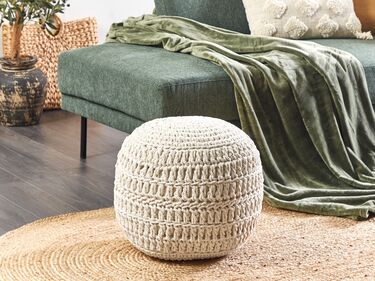 Cotton Pouffe ø 40 cm Beige ARPATU