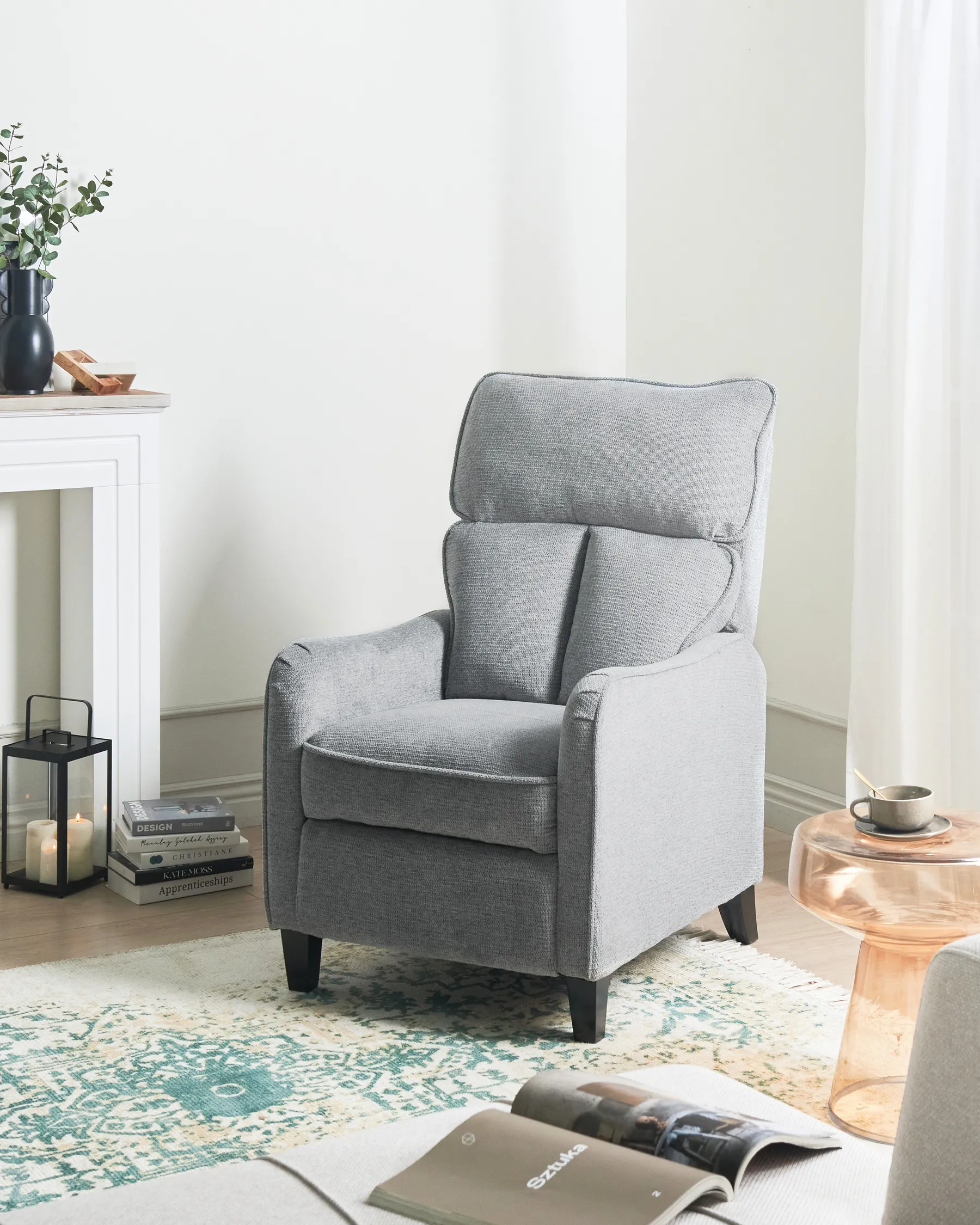 Recliner Chair ROYSTON with Footrest Fabric Grey_884460