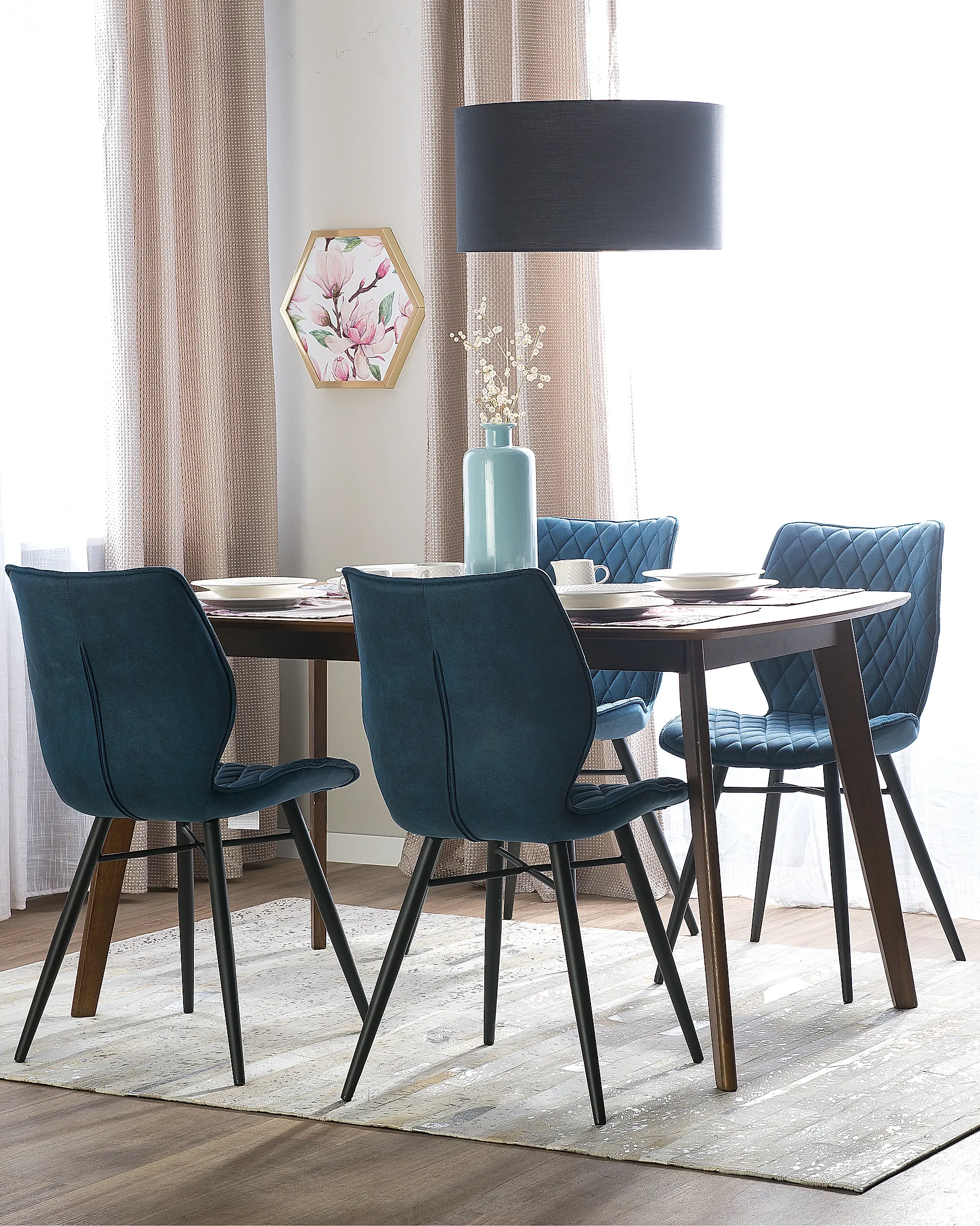 Lot de 2 chaises de salle à manger LISLE Tissu Bleu paon_1173874