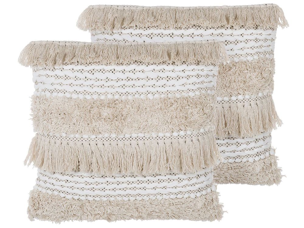 Set of 2 Decorative Cushions VILLUR 45 x 45 cm Cotton Beige Striped