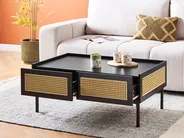 Coffee Table CULLEN with Storage Rattan Black_953372