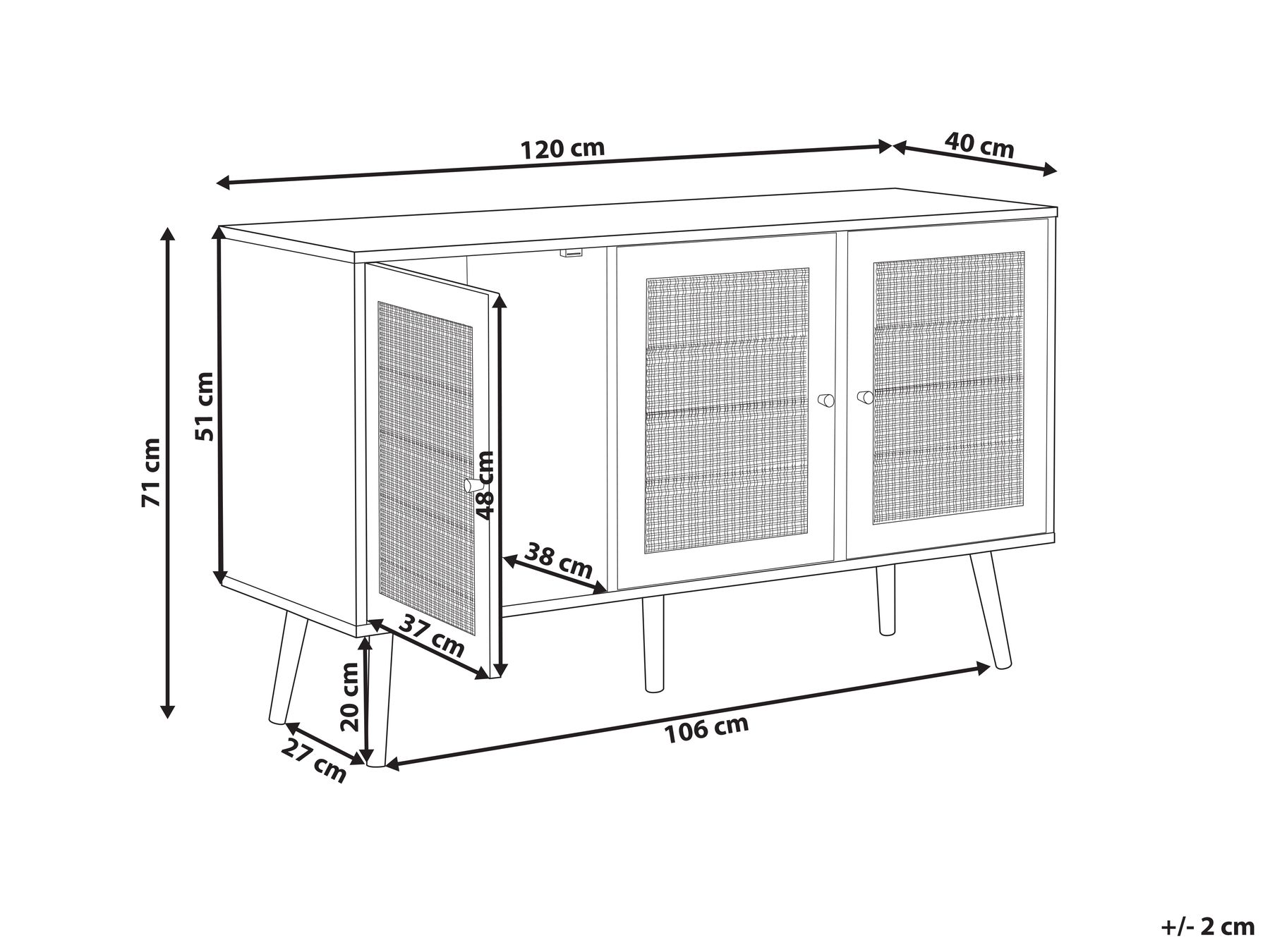 Rattan 3 Door Sideboard Light Wood PEROTE_841302
