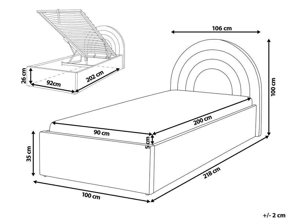 Kids Ottoman Bed ANET Fabric Beige 90 x 200 cm (EU Single)_959466