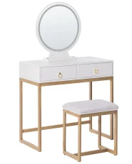 Toeletta con specchio e sgabello AUXON LED Bianco_1070394