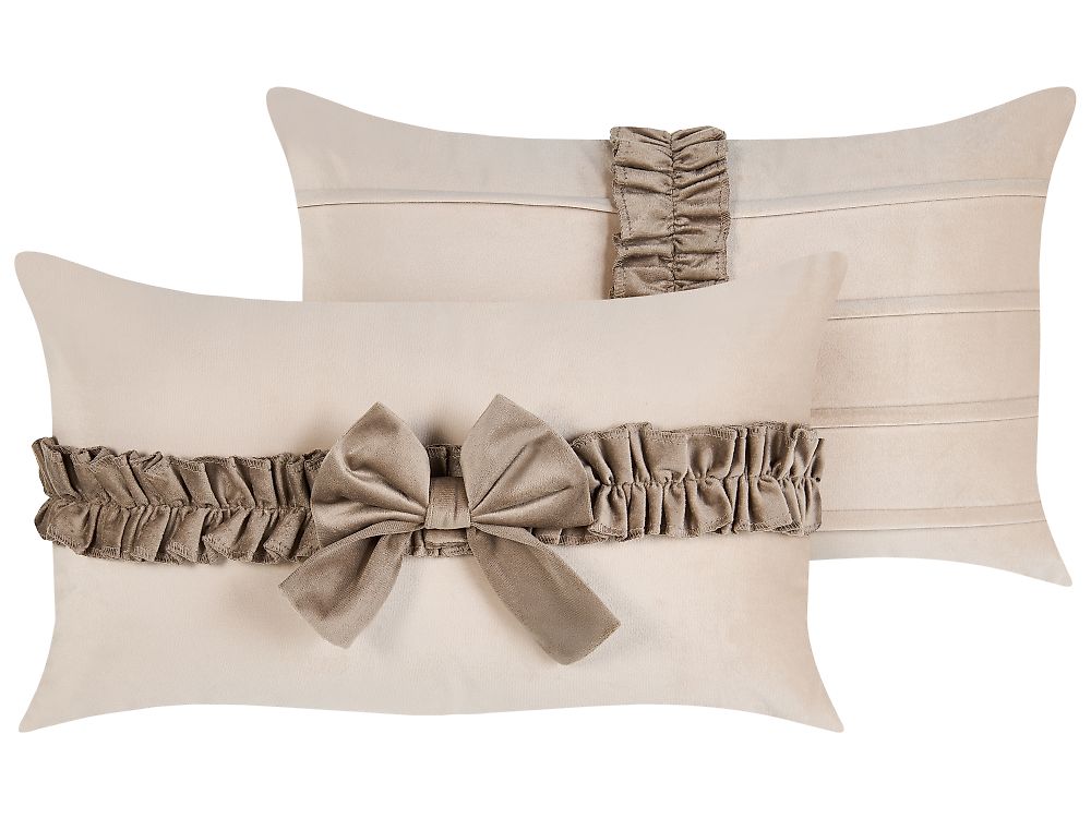 Set of 2 Decorative Cushions BELLE 30 x 50 cm Velvet Light Beige Solid