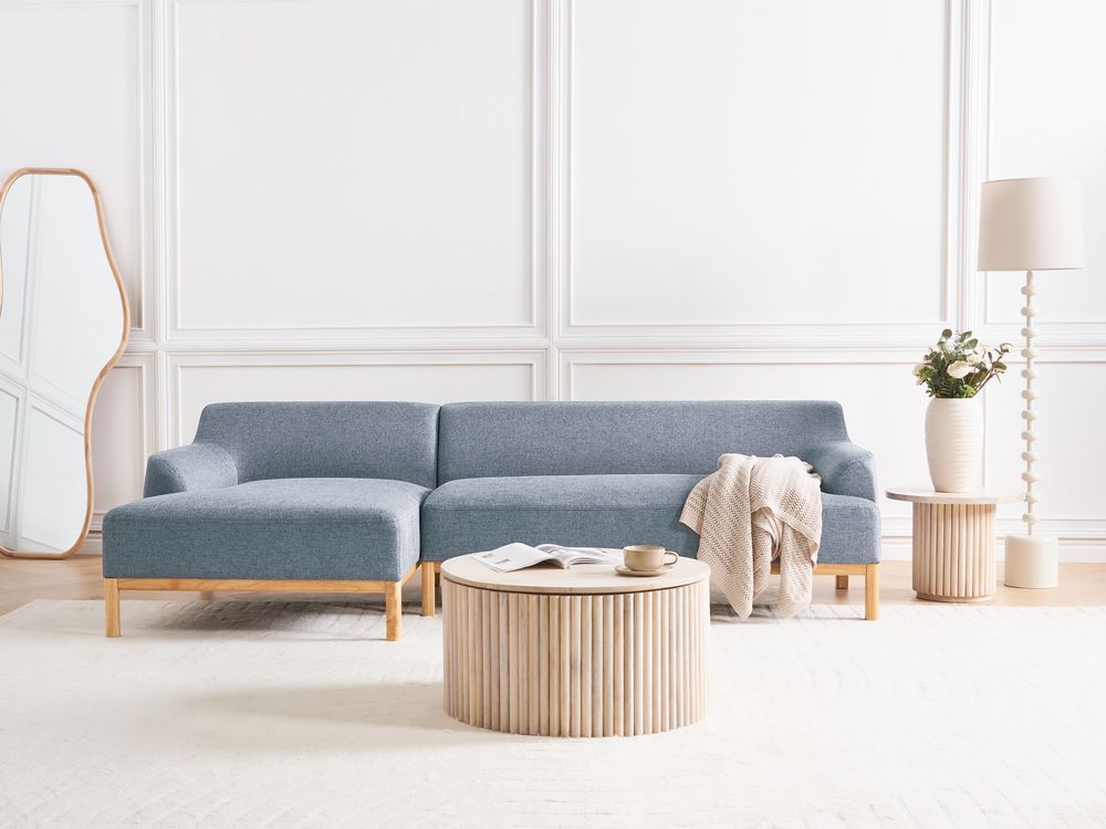 Corner Sofa 3 Seater SOSJO Fabric Blue Right Hand
