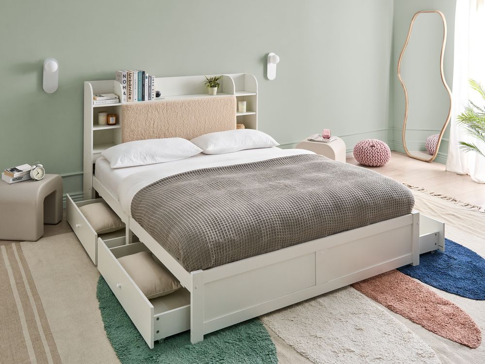 Bed with Storage Drawers BIZOU White 160 x 200 cm (EU King Size)