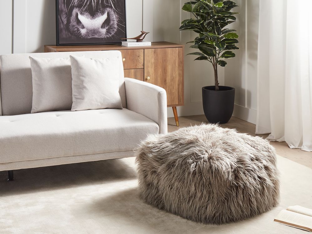 Faux Fur Pouffe Grey MUKKI Beliani.cz