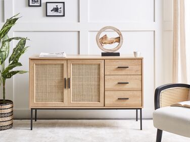 Rattan 3 Drawer Sideboard Light Wood PASCO