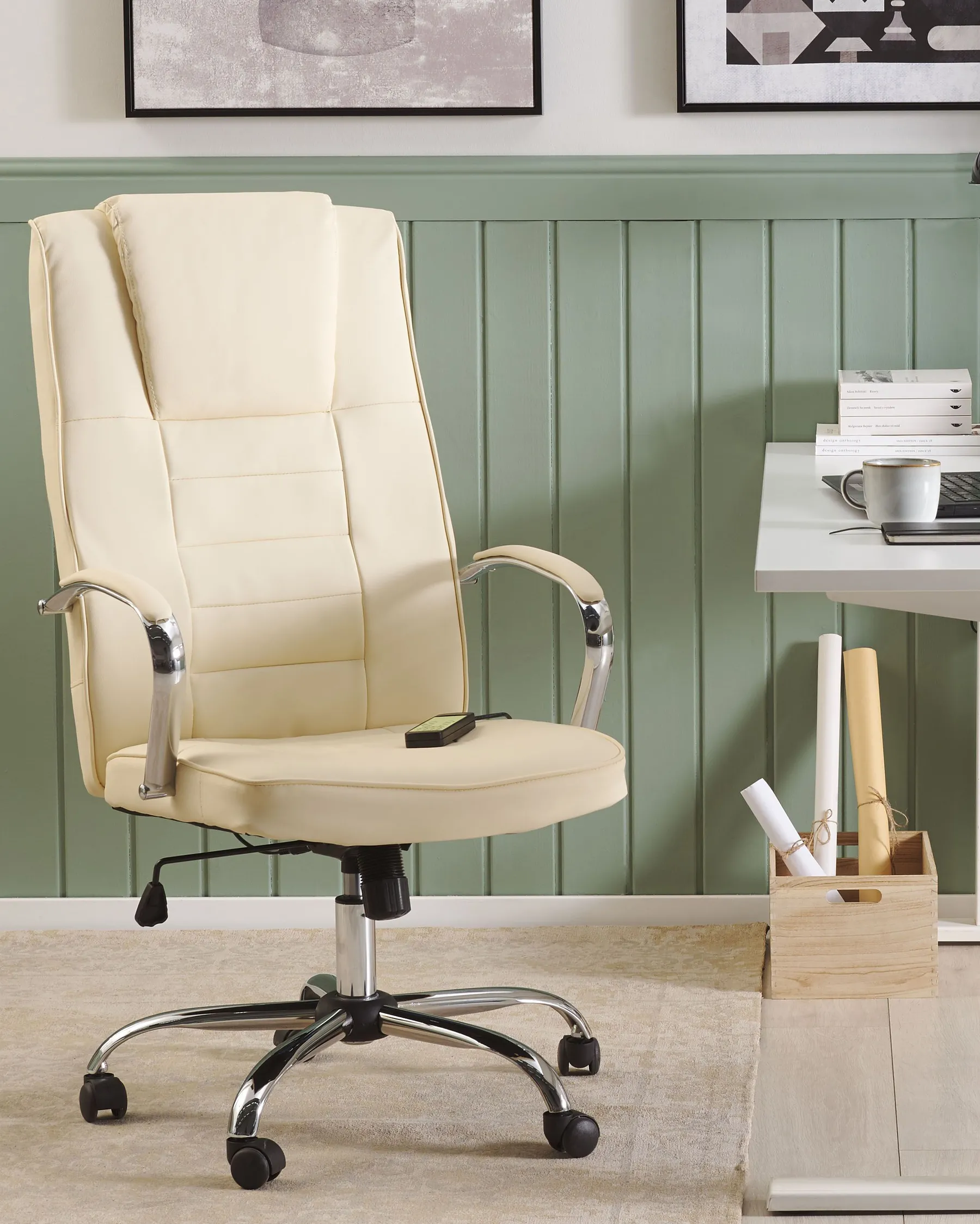 Massage Chair with Heating GRANDEUR Faux Leather Beige_816084