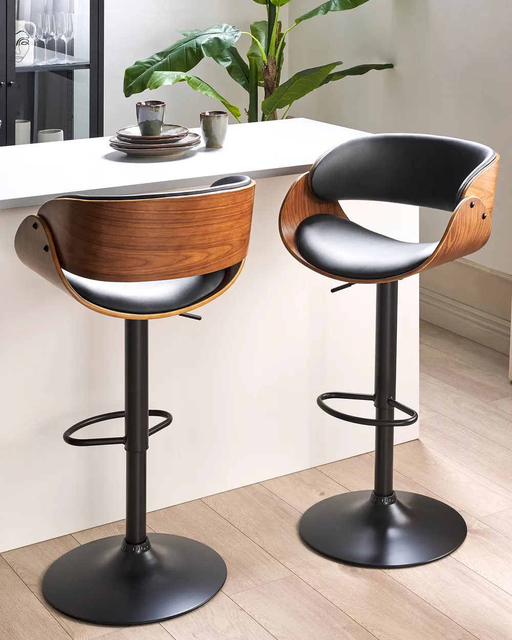 Set of 2 Bar Chairs BAKU II Faux Leather Swivel Black